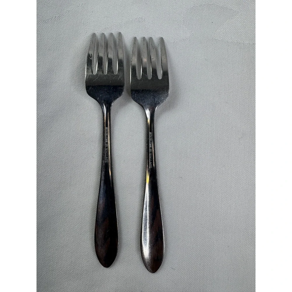 Wallace Stainless Steel Salad Forks Floral Etched Pattern Set of 2 6 Inch